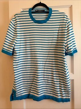 Men's Short-Sleeve Stripe Tee - White & Teal